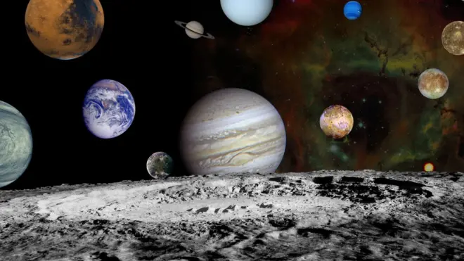 ภาพดาวเคราะห์ในระบบสุริยะที่ยานวอยาเจอร์ 2 บันทึกไว้ และนำมาประกอบรวมกัน