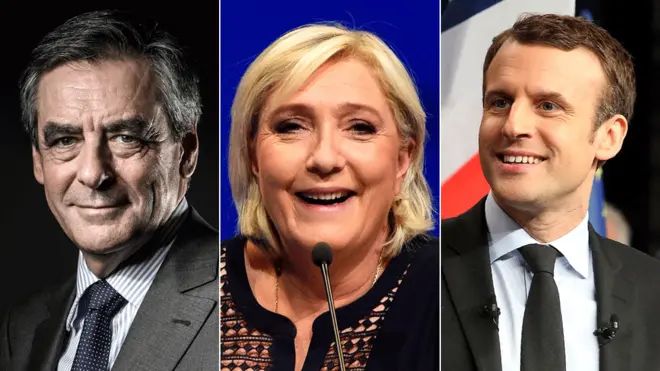 From L to R: Francois Fillon, Marine Le Pen and Emmanuel Macron