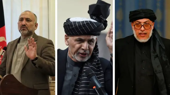 له ښۍ خوا: عباس ستانکزی، محمد اشرف غني او حنیف اتمر