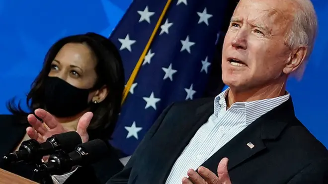 Başkan seçildiği açıklanan Joe Biden ve Başkan Yardımcısı seçildiği açıklanan Kamala Harris