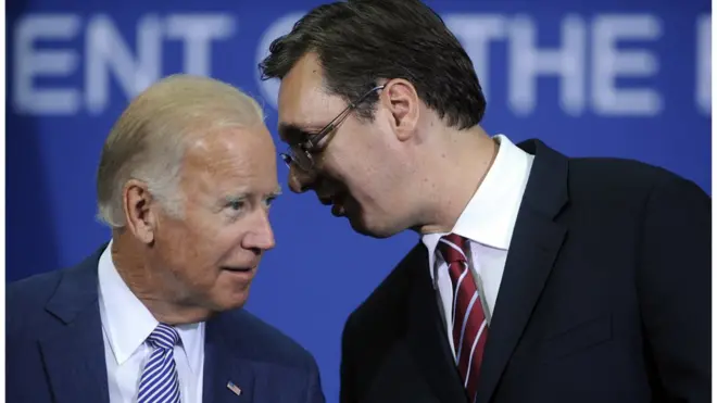 Џозеф Бајден и Александар Вучић у Београду, августа 2016.