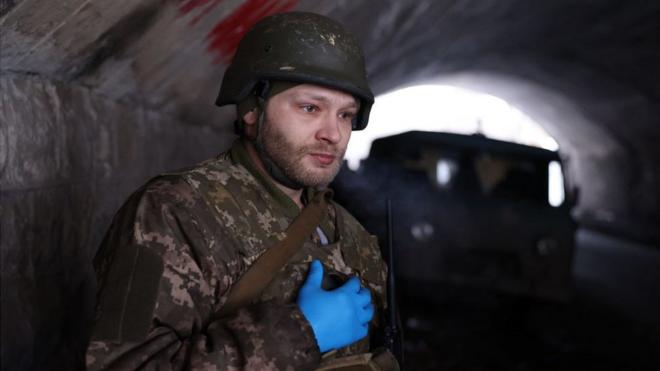 Украинский солдат в Бахмуте