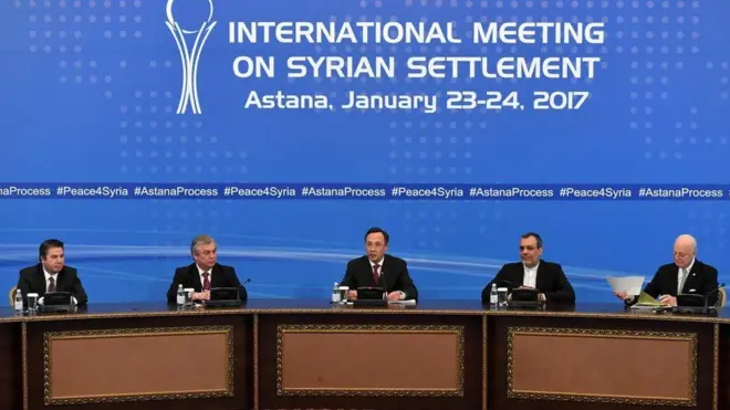 د سوریې د کړکېچ اوارولو لپاره د قزاقستان پلازمېنه استانا کې درې اړخیزې خبرې.