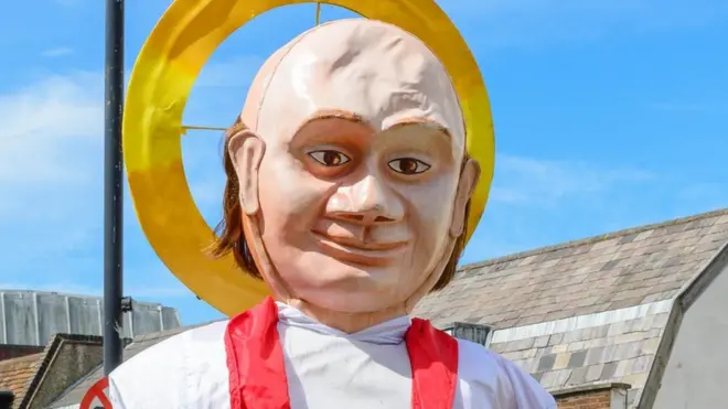 The 12ft puppets from the yearly procession, inclusing this one of Amphibalus, will be displayed at the cathedral