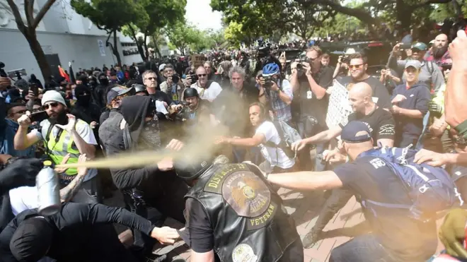 At least 21 people are arrested in Berkeley, California, after clashes between Trump opponents and supporters.