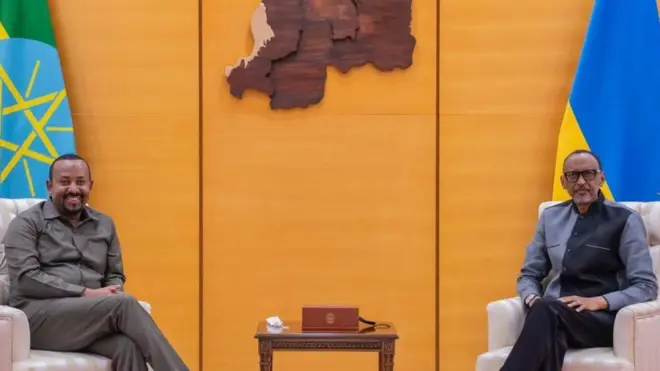 MM Abiy Ahimad guyyaa Dilbataa Pirezidantii Ruwaandaa Pool Kaagaame waliin mari'ataniiru