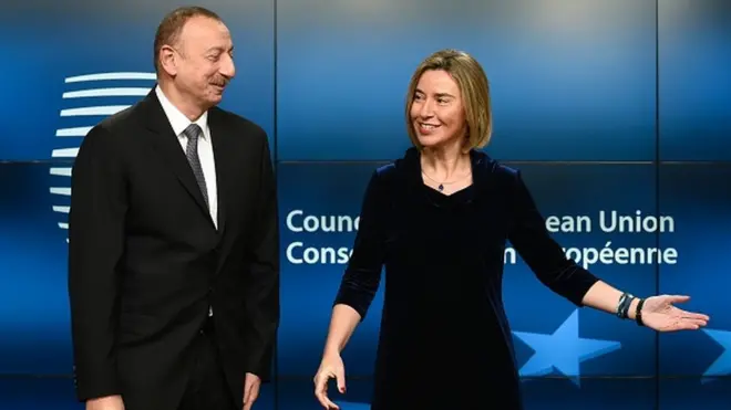 Avropa Birliyinin nümayəndəsi Federica Mogherini prezident İlham Əliyevin Brüsseldə görüşü