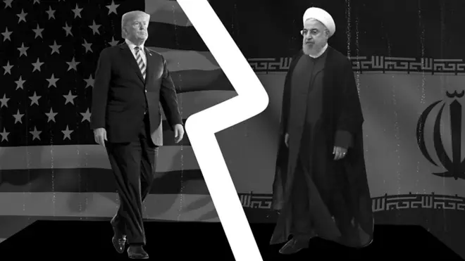 El presidente Donald Trump de EE.UU. y el presidente Hassan Rouhani de Irán