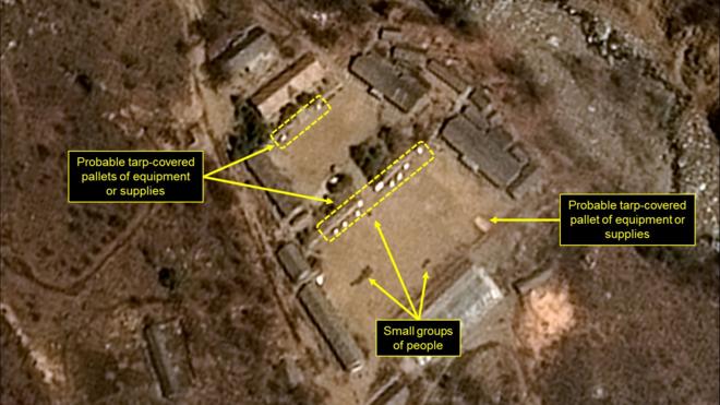 Handout picture obtained on April 13, 2017 from French space agency Centre shows a satellite image of North Korea's Punggye-ri Nuclear Test Site,