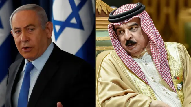 Bahreyn Kralı Hamad bin Isa Al Khalifa ve İsrail Başbakanı Benjamin Netanyahu