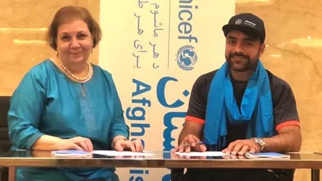 د ملګرو ملتونو د ماشومانو ادارې یونیسیف افغان کرېکټ لوبغاړی راشد خان په افغانستان کې د ښه نیست ملي سفیر وټاکه.