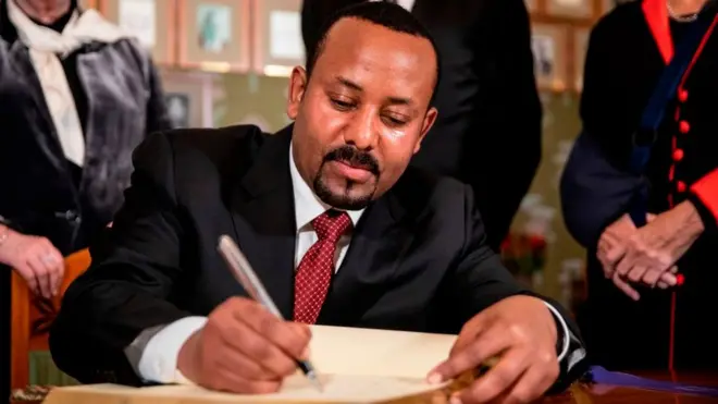 Mudde 09 2019 MM Abiy Ahimad wayita galmee Noobeelii irratti mallatteessan