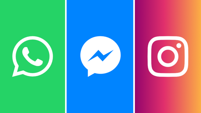 Logos de WhatsApp, Messenger and Instagram