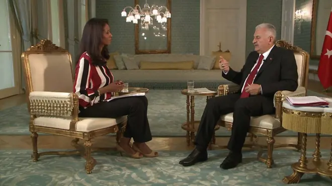 Başbakan Binali Yıldırım, BBC sunucusunun sorusunu yanıtlıyor.