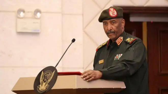 Sudan's military leader General Abdel Fattah al-Burhan stands at the podium in Khartoum, Sudan December 5, 2022.