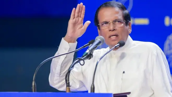 මෛත්‍රිපාල සිරිසේන ශ්‍රීලනිප සමුළුව අමතමින්