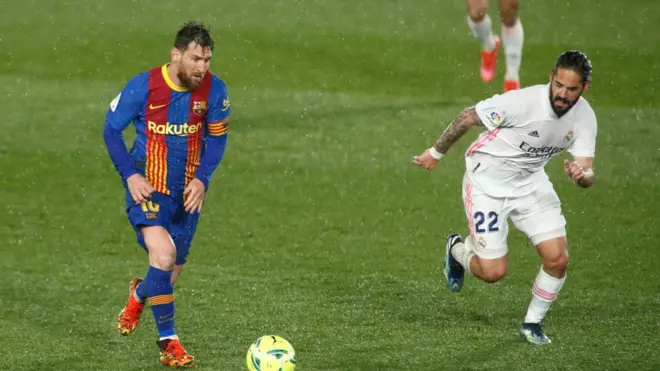 Lionel Messi of Barcelona in action against Real Madrid.