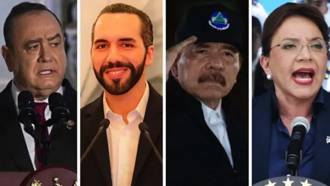 Alejandro Giammattei, Nayib Bukele, Daniel Ortega y Xiomara Castro son los presidentes de Guatemala, El Salvador, Nicaragua y Honduras, respectivamente.