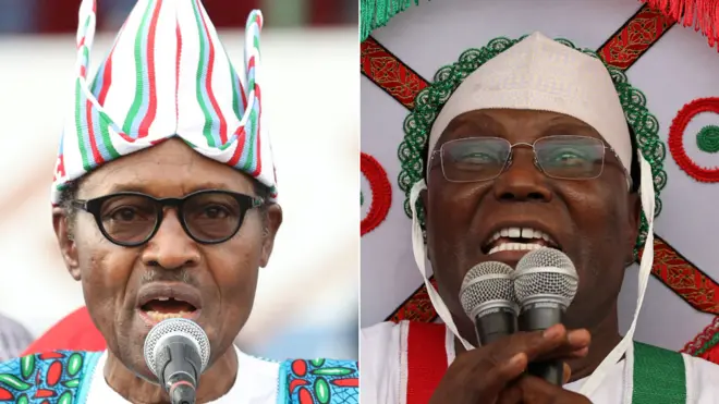 President Muhammadu Buhari (l) is expected to face a strong challenge from Atiku Abubakar (r)