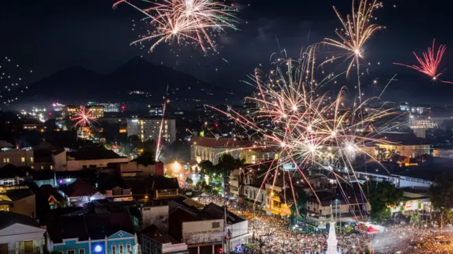 Perayaan tahun baru pada 1 Januari 2018 di Yogyakarta