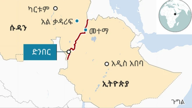 የኢትዮጵያንና የሱዳንን ድንበር የሚያሳይ ካርታ