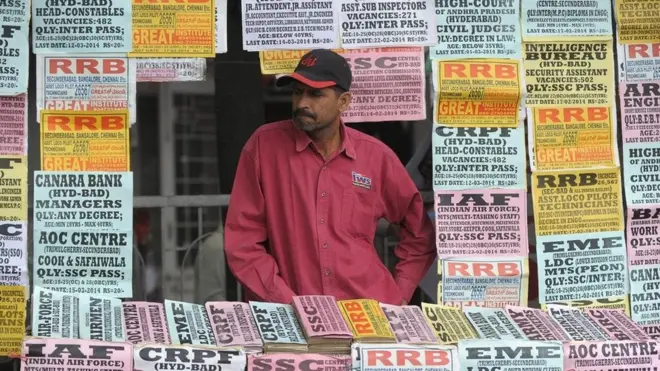 Lapangan pekerjaan yang tersedia di India tidak sebanding dengan angkatan kerja di negara itu.