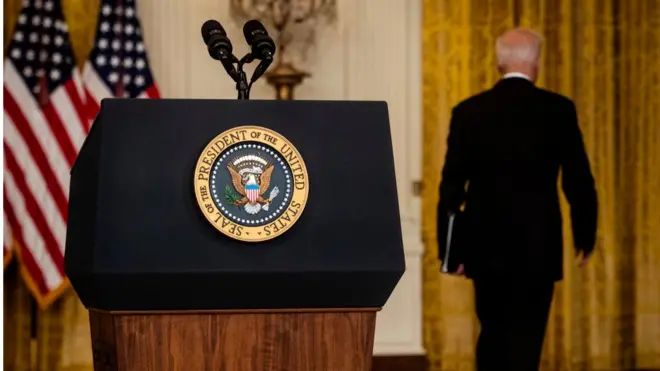 Biden leaves the podium