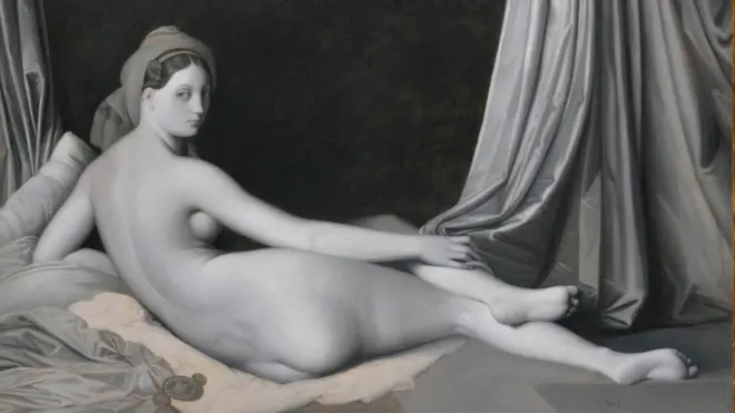 "Одалиска в гризайли" Жана Энгра - черно-белый вариант его же знаменитой "Большой Одалиски", 1824-1834 гг.