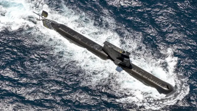 In this handout image provided by the Australian Defence Force, Royal Australian Navy submarine HMAS Rankin is seen during AUSINDEX 21, a biennial maritime exercise between the Royal Australian Navy and the Indian Navy on September 5, 2021 in Darwin, Australia. Australia, the United States and the United Kingdom have announced a new strategic defence partnership - known as AUKUS - to build a class of nuclear-propelled submarines and work together in the Indo-Pacific region. The new submarines will replace the Royal Australian Navy's existing Collins submarine fleet.