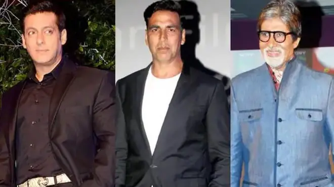 Salman Khan (bidix) Akshay Kumar (dhexda) iyo Amitabh Bachchan