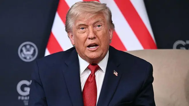 Trump is seen speaking.