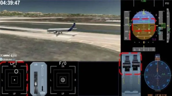 На картинке из отчета показан момент удара самолета носовой стойкой
