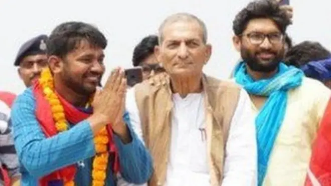 कन्हैया, जिग्नेश मेवाणी के साथ प्रचार करते हुए