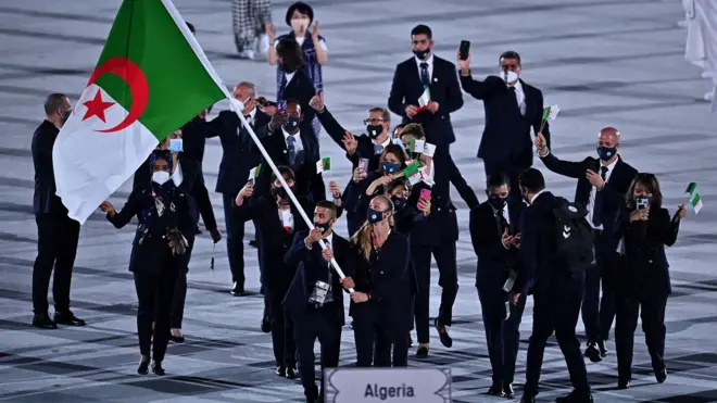 The Algerian delegation at the opening ceremony of Tokyo 2020