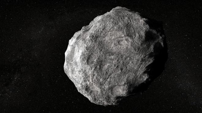 Ilustración del asteroide en blanco y gris.