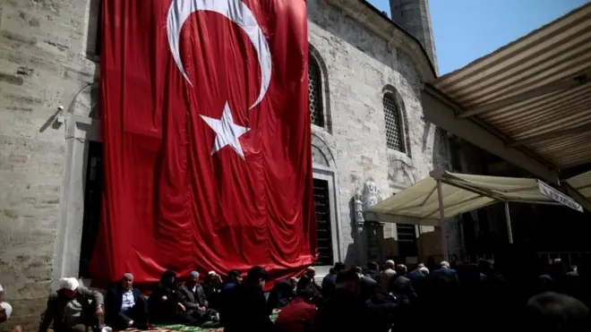 Turkish flag on mosque in Istanbul