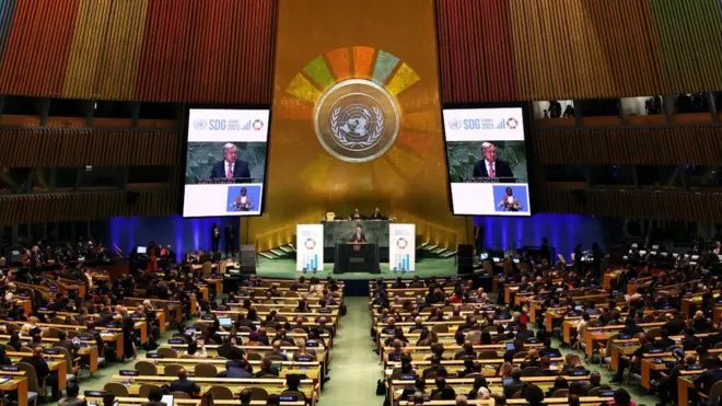 UN Secretary General Antonio Guterres addressing UN Sustainable Development Summit in New York, 18 Sept