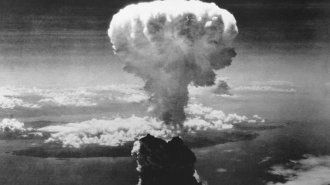 A-Bomb mushroom cloud over Nagasaki