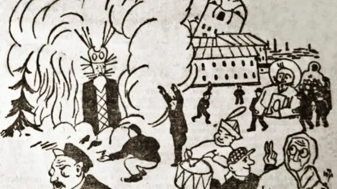 Спалення богів під час "комсомольського Різдва". Малюнок з газети "Трудовой Дон", 7 січня 1923 року