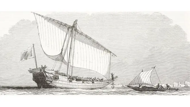 Slave ship of the African coast; illustration from the magazine L'Illustration, Journal Universel, vol 14, no 348, October 1849