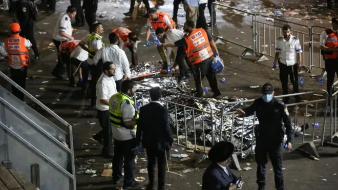 Bodies lie on the ground in Meron after a stampede at a religious festival