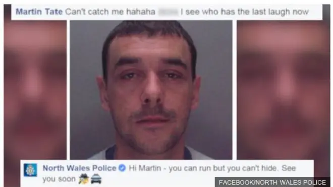 Polisi dan tersangka yang masih buron, Martin Tate, terlibat perang kata-kata di media sosial.