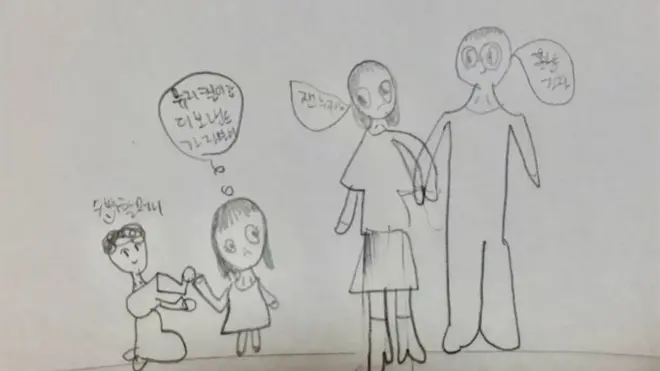 A씨의 딸이 그린 그림. 애인을 데려온 아빠와의 면접교섭 때의 시간을 묘사한 그림이다