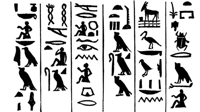 Ancienne illustration gravée représentant un spécimen d'écriture hiéroglyphique égyptienne antique - Photos