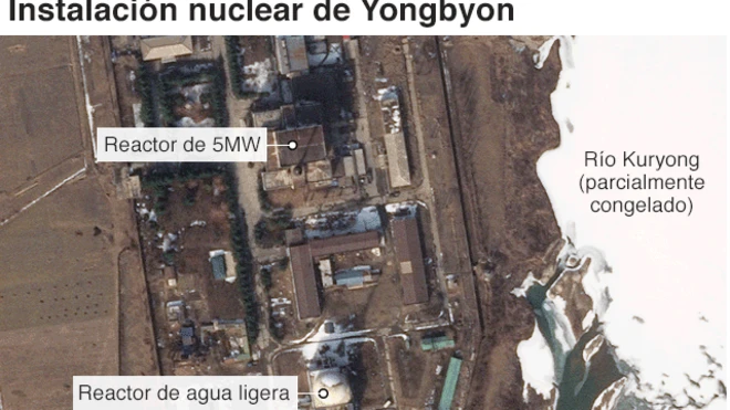 Mapa satelital de la instalación nuclear de Yongbyon