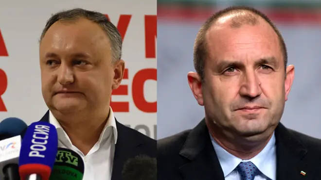 Победители президентских выборов в Молдавии Игорь Додон (слева) и Румынии Румен Радев