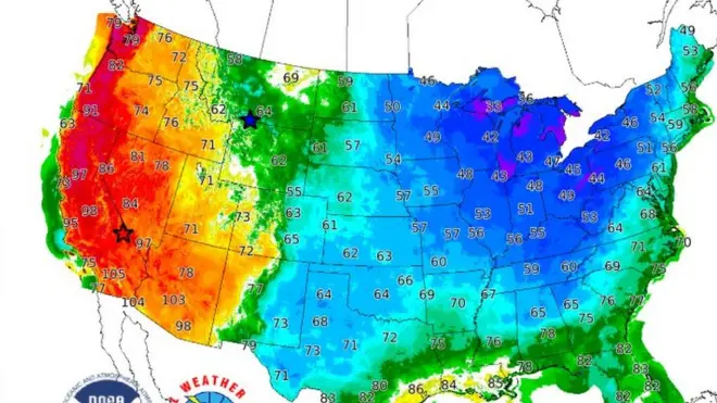 Un mapa del pronóstico del tiempo en EE.UU.
