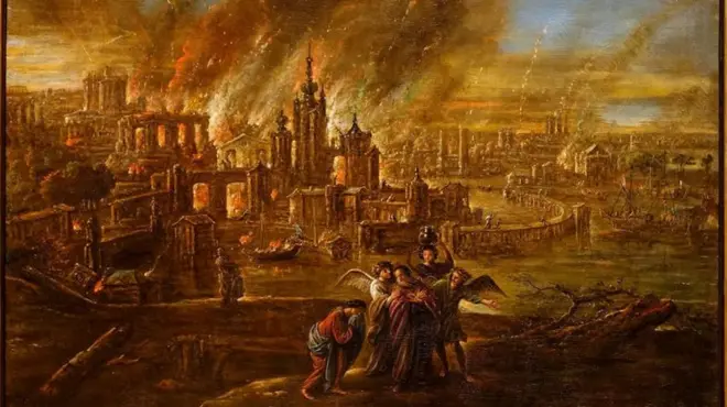 Destruction de Sodome, dans une peinture de Jacob de Wet II, datée de 1680