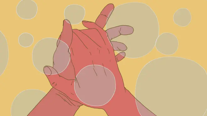 Ilustración de manos lavándose