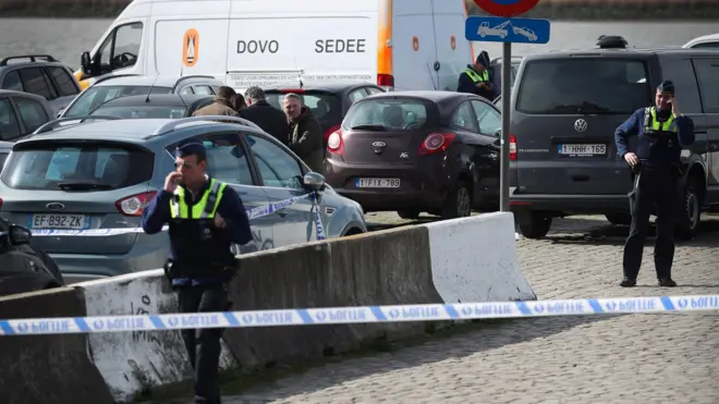 Scene of arrest of suspected attempted attacker in Antwerp, on 23 March 2017